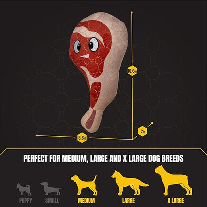 Bite Force - Durable & Strong Dog Toy Ribby with Squeaker, Kevlar-Reinforced Seams for Aggressive chewers- Red.