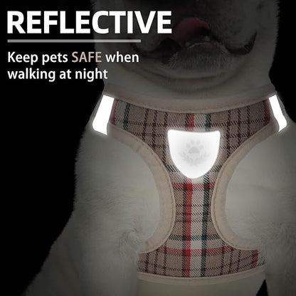 PUPTECK Adjustable Dog Harness Collar and Leash Set Step in No Pull Pet Harness for Small Medium Dogs Puppy and Cats Outdoor Walking Running, Soft Mesh Padded Reflective Vest Harnesses, Khaki XXS