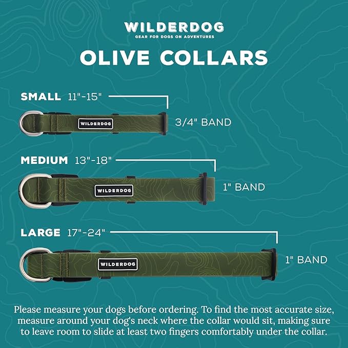 Wilderdog Waterproof Dog Collar - Repels Water & Dirt - Medium 13"-18" - Olive