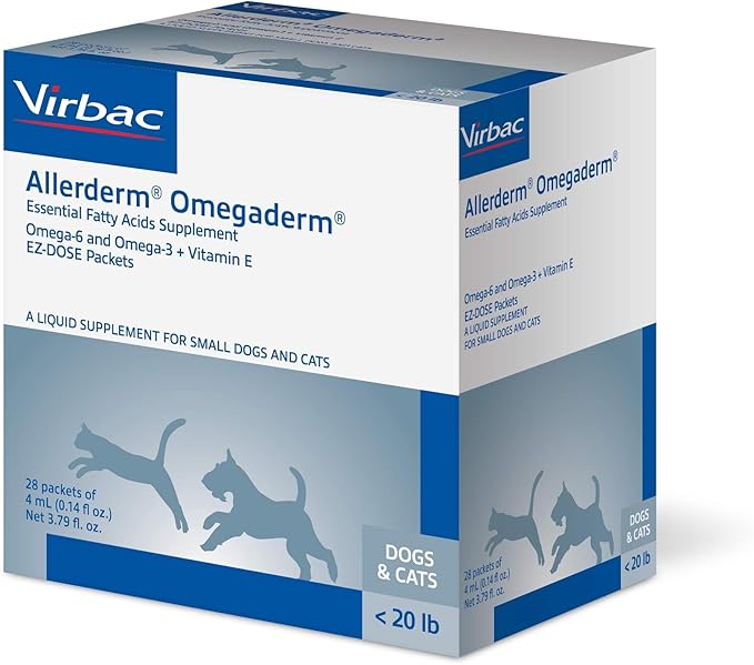 Virbac ALLERDERM OMEGADERM® Essential Fatty Acids Supplement - Omega 3, Omega 6, Vitamin E supplement | Allergy Support for Cats/Small Dogs – 28 daily doses