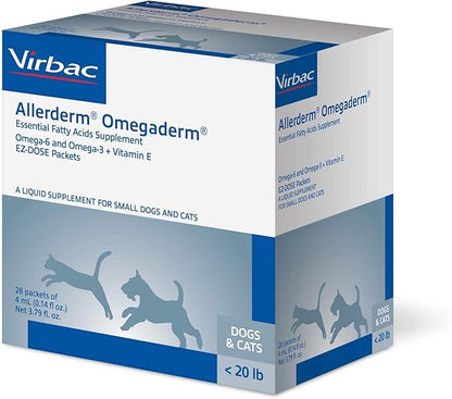 Virbac ALLERDERM OMEGADERM® Essential Fatty Acids Supplement - Omega 3, Omega 6, Vitamin E supplement | Allergy Support for Cats/Small Dogs – 28 daily doses