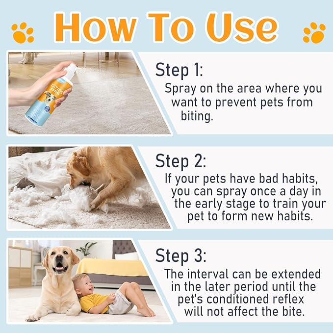 No Chew Spray for Dogs 237 ML, Bitter Apple Spray for Dogs to Far Away Chewing, Cats and Dogs Training Behavior Aids, Keep Away Destructive Chewing Licking