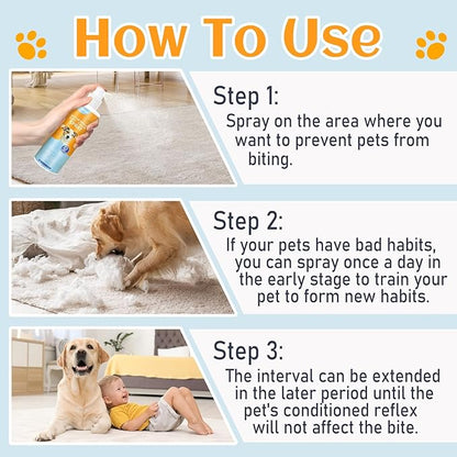 No Chew Spray for Dogs 237 ML, Bitter Apple Spray for Dogs to Far Away Chewing, Cats and Dogs Training Behavior Aids, Keep Away Destructive Chewing Licking