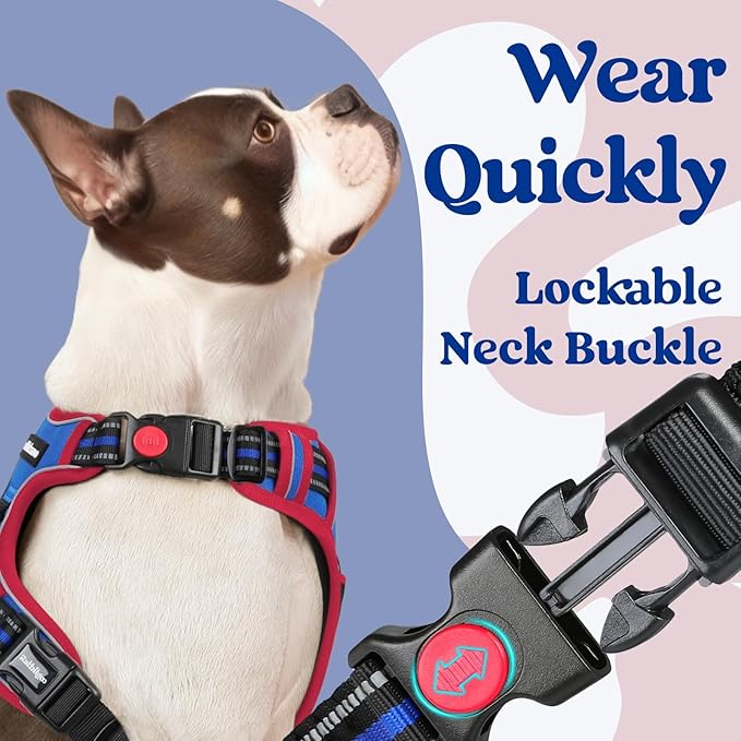 rabbitgoo Dog Harness Medium Sized, No Pull Pet Harness with 3 Buckles, Adjustable Soft Padded Vest with Control Handle, Walking Reflective Pet Vest for Medium Dogs, Royal Blue & Red, M