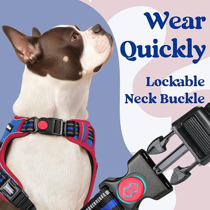rabbitgoo Dog Harness Medium Sized, No Pull Pet Harness with 3 Buckles, Adjustable Soft Padded Vest with Control Handle, Walking Reflective Pet Vest for Medium Dogs, Royal Blue & Red, M