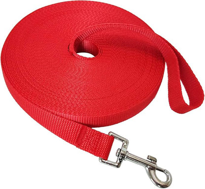 Nylon Training Dog Leash for Small Medium Large Dogs, 15ft 20ft 30ft 50ft Long Leash Dog/Puppy Lead for Obedience Recall Training, Camping (50ft, Red)