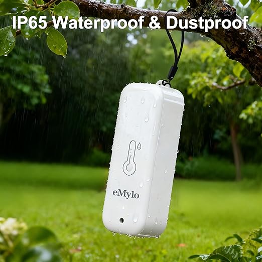eMylo Indoor Outdoor Thermometer Hygrometer RTH11, IP65 Waterproof Temperature Humidity Sensor for Home with APP Alert, 492ft Monitoring Range, Requires Connection to WiFi Gateway(Not Included)