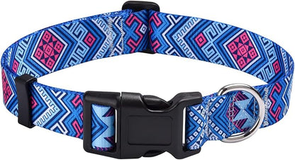 Mihqy Dog Collar with Bohemia Floral Tribal Geometric Patterns - Soft Ethnic Style Collar Adjustable for Small Medium Large Dogs(Blue Ethnic Style,L)
