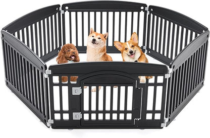 Sweetcrispy Plastic Dog Playpen, 6 Panels 24" Expandable & Durable Pet Fence for Medium Dogs - Indoor & Outdoor Portable Puppy Playpen with Secure Locking Door, Black