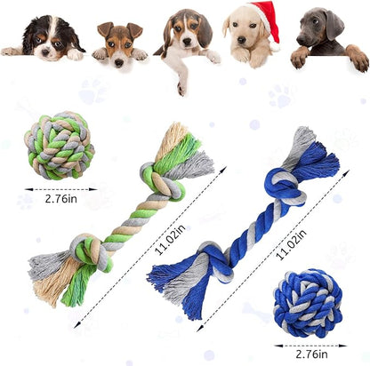 Pet Chew Rope Toy for Teething, Entertainment & Interaction, Knots Weave Cotton Rope, Biting Small Ball Tough Chew Toys for Dogs & Cats, 4 Pack