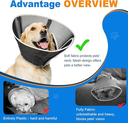 Breathable Mesh Dog Cone Collar with Soft Liner for Surgery, Elizabethan Recovery Alternative to Stop Licking,Pet Neck Collar for Large Medium Small Breeds(Matte Black,4)