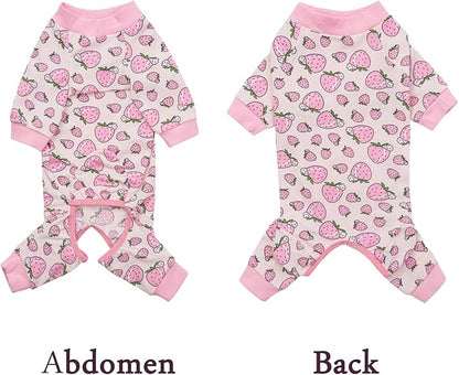 Dog Recovery Suit - Soft Pajamas Bodysuit, Cone Alternative, Prevent Licking - Female/Male (X-Large, Strawberry Pink)
