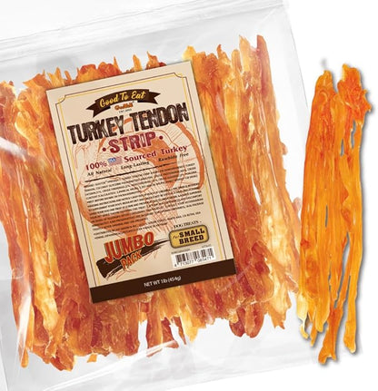 Gootoe Turkey Tendons for Dogs – All-Natural, Hypoallergenic Dog Treats, Rawhide Alternative, Long Lasting Puppy Chews, Healthy Dog Treats for Small Breeds, Strips, 16 oz Pack (1 lb)