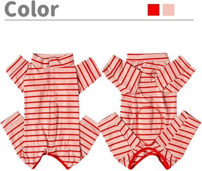 Dog’s Recovery Suit Post Surgery Shirt for Puppy, Full Coverage Dog's Bodysuit Wound Protective Surgical Clothes for Small and Medium Pets (red Pink Stripe-xs)