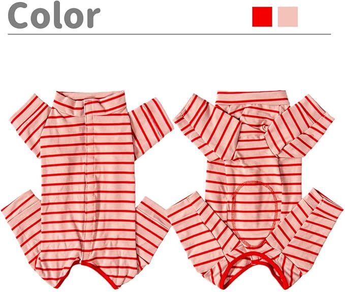 Dog’s Recovery Suit Post Surgery Shirt for Puppy, Full Coverage Dog's Bodysuit Wound Protective Surgical Clothes for Small and Medium Pets (red Pink Stripe-s)