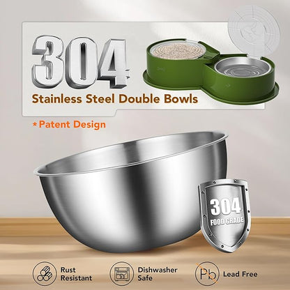 Newget Stainless Steel Dog Bowl Set with Lids, 304 Metal Dual Food & Water Bowls for Dogs & Cats, Large Capacity Pet Feeder with Cover Keeps Food Fresh, Anti-Skid Dog Dish for Small/Medium/Large Pets