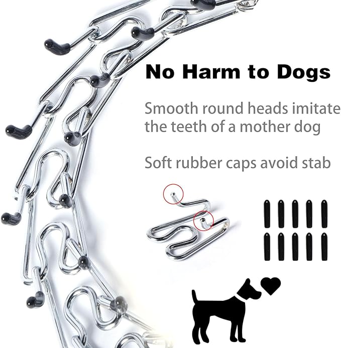 Dog Prong Collar, Walking Training Collar for Small Medium Large Dogs with Quick Release Buckle, Adjustable Pinch Collar with Rubber Caps, No Pull Dog Collar Prong(M,16"-18")