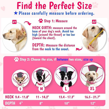 Adjustable Deep Dog Cone Collar for Dogs to Stop Licking, Soft Transparent E Collar for Medium Dogs After Surgery, Comfort Wound Recovery Cones with Padding, Foldable & Easy-Clean Pet Cone(Rosered, M)
