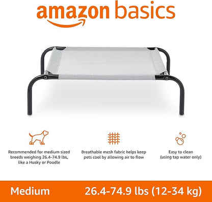Amazon Basics Cooling Breathable Elevated Dog Bed with Durable Metal Frame, Medium, 43 x 26 x 7.5 Inch, Grey, Easy to Assemble