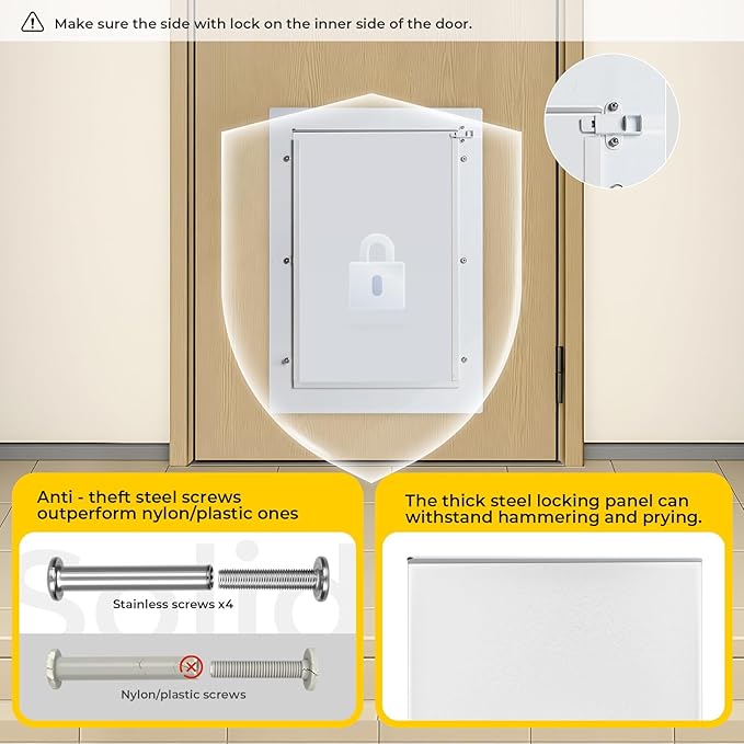 Medium Dog Door for Door,Metal Dog Door with Locking Panel,Doggie Doors for Medium Dogs with Magnetic Flap,Anti Theft Design,Fit Exterior/Interior Doors,Easy Installation(M)