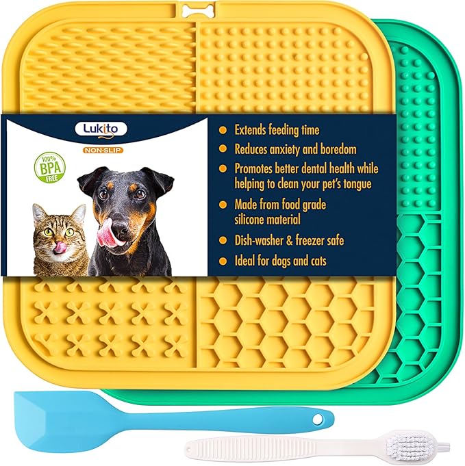 LUKITO Premium Silicone Licking Mat for Dogs & Cats, 77 Suction Cups, Slow Feeder, Boredom Reducer, Anxiety Relief, Dishwasher Safe, Food Grade