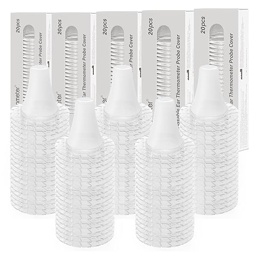 femometer 100 Counts Ear Thermometer Probe Covers, Refill Caps, Lens Filters, BPA Free and Disposable Ear Thermometer Cover Caps