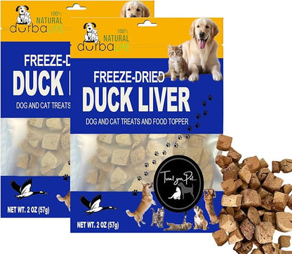 Freeze Dried Duck Liver Cubes Double Pack Dog & Cat Treats Food Topper with Single Ingredient Just Duck Liver (2 Packs)