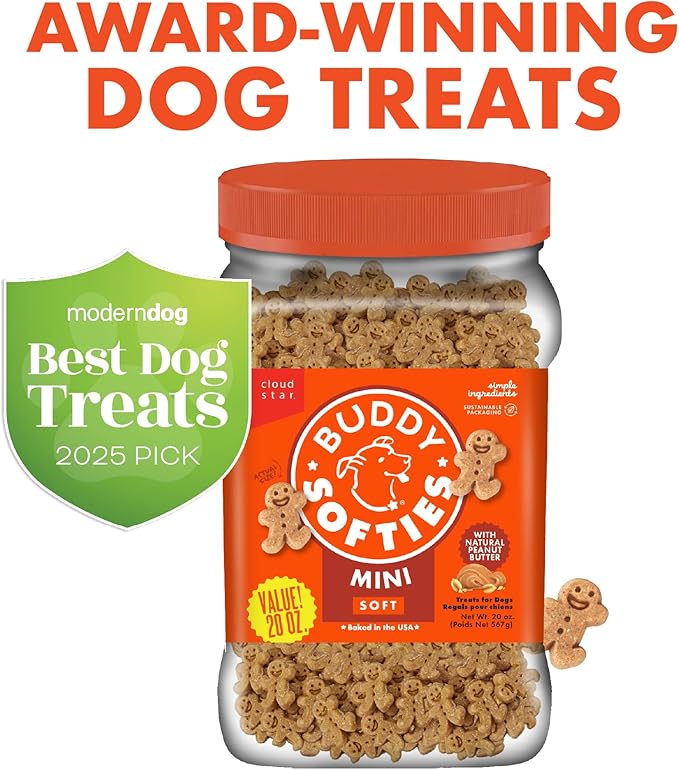 Buddy Softies Soft & Chewy Dog Treats, Peanut Butter, 20 oz. Jar