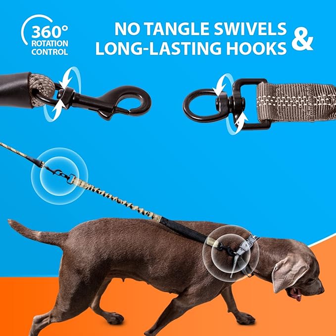 SparklyPets - Heavy Duty Bungee Rope Leash for Large and Medium Dogs - No Pull, Shock Absorber Long Dog Training Lead - No Slip Reflective Line for Outside (5.5 Ft Bungee Leash)