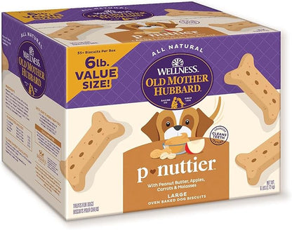 Wellness Old Mother Hubbard Classic P-Nuttier Dog Biscuits, Natural Training Treats, Peanut Butter Flavor, Large Size, 6 lb Box