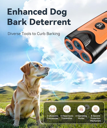 Dog Bark Deterrent Device, 3X Ultrasonic Anti Barking Device for Dogs, 6 Modes 23FT Range Bark Control, Stop Barking Neighbors Dog, Safe & Humane Rechargeable Behavior Correction Devices - Black