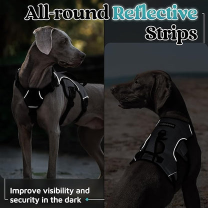 rabbitgoo Escape Proof Dog Harness, Soft Padded Full Body Pet Harness, Reflective Adjustable No Pull Vest with Lift Handle and Leash Clip for Large Dogs Walking Hiking Training, XL, Grey