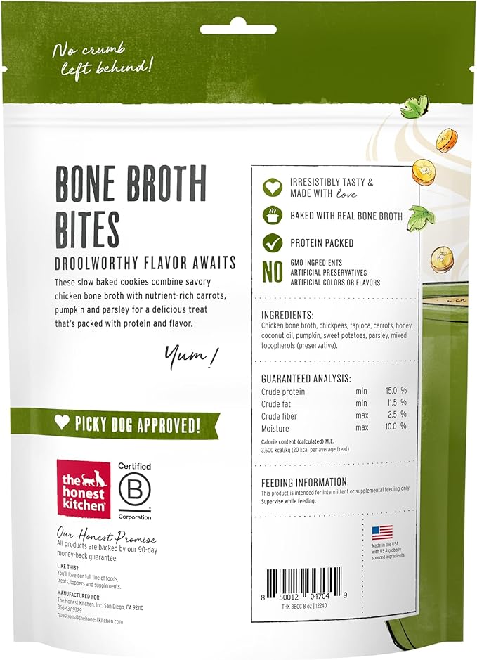 The Honest Kitchen Bone Broth Bites: Roasted with Chicken Bone Broth & Carrots, 8 oz Bag