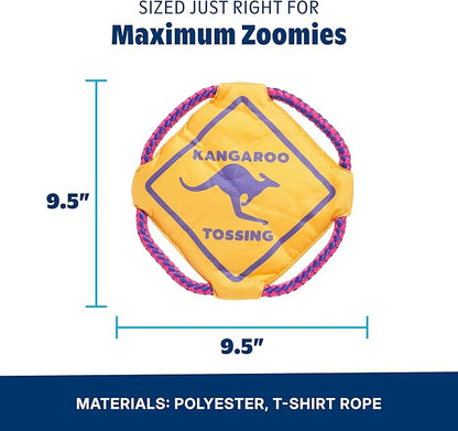 Barkbox Kangaroo Tossing Flying Disc Dog Toy | Fluff-Free Crinkle Disc with T-Shirt Rope Edge | Durable Fetch & Tug Toy for Dogs & Puppies