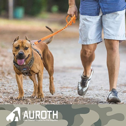 AUROTH Heavy Duty Bungee Dog Leash for Large Breed Dogs, No Pull for Shock Absorption with Car Seat Belt, 2 Padded Handles 4.5Foot 6Foot Training Dog Leash Orange
