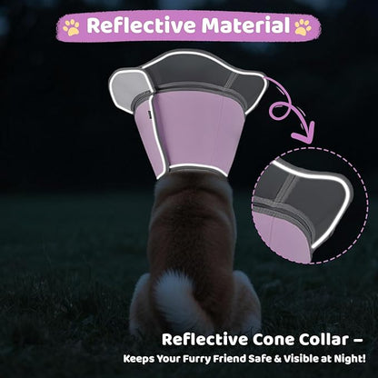 Soft Dog Cone Collar After Surgery Recovery,Adjustable E-Collar with Removable Shield,Lightweight,Breathable Anti-Licking Protective Cone for Large,Medium,Small Pets (Rose Pink, XXL(Neck:20''-25''))