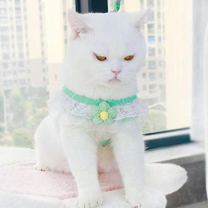Cat Harness Collar and Leash Set, Sweet Lace Floral Kitten Collar, Escape Proof Puppy Chest Harness, Adjustable Cute Harness Leash Set for Cat Puppy Dog Outdoor Walking (Green, M)