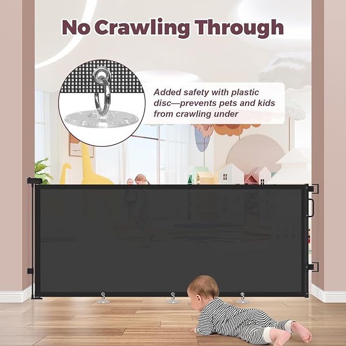 76" Retractable Baby Gates Extra Wide, Mesh Long Dog Gate for Wide Openings, Indoor Outdoor Stair Gate for Doorways Hallways Deck Porch, Child Pet Safety Essentials for Home, Black