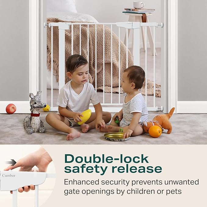 Cumbor 36" Extra Tall Baby Gate for Stairs, 29.7-40.6" Wide Dog Gate for Doorways, Pressure Mounted Auto-Close Pets Gates for Dogs Indoor, Durable Safety Child Gate, Mom's Choice Awards Winner, White