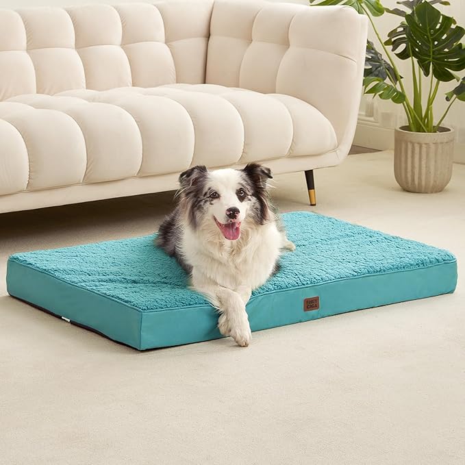 EHEYCIGA Orthopedic XL Dog Beds for Extra Large Dogs with Removable Washable Cover, Turquoise Blue, 44x32