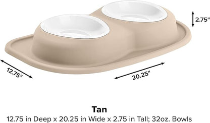 WeatherTech Double Low Pet Feeding System w/Plastic Dog/Cat Bowls - 32 oz (4 Cups) Tan (PDL3203TN)