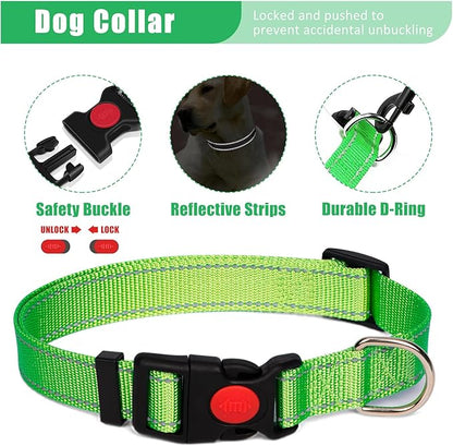 No Pull Dog Harness Adjustable Collar & Leash Set - Dog Halter Harnesses Collapsible Bowls & Poop Bag Dispenser Muzzle ID Tags Toys Fits Small Medium Large Dogs (Green-M)