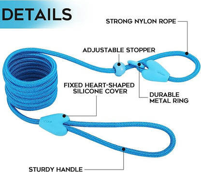 Slip Leads for Dogs Comfortable 6 FT Heavy Duty Loop No Pull Pet Training Leash 6 Colors Classic Dog Leash for Small Medium Dogs, Blue