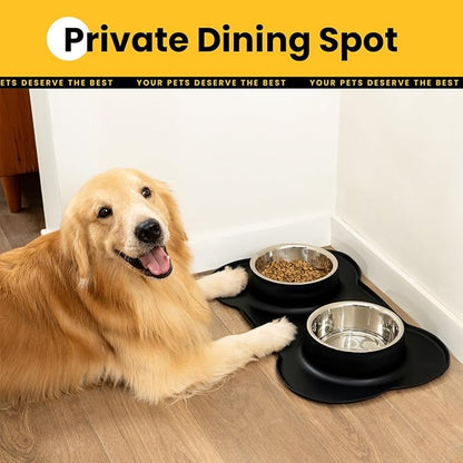 Conlun Dog Bowls with Non-Slip Silicone Mat, Spill Proof Large Food & Water Bowls Set, Easy Clean Dog Food Dish, Dishwasher Safe, Suitable for Dogs Cats Pet Under 90lbs, Large, Black