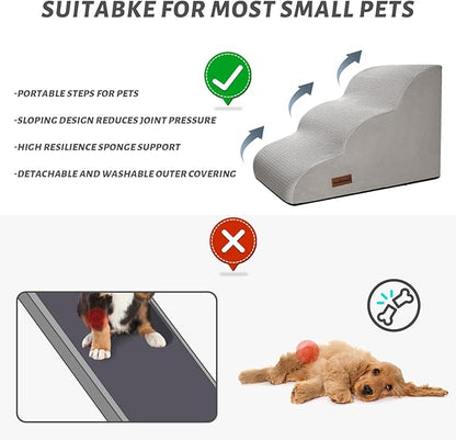 Aodisman 3-Step Dog Ramp and Stairs for Sofa and Chair - Non-Slip Sturdy Pet Steps for Small Dogs and Cats,15.7" H,Light Grey