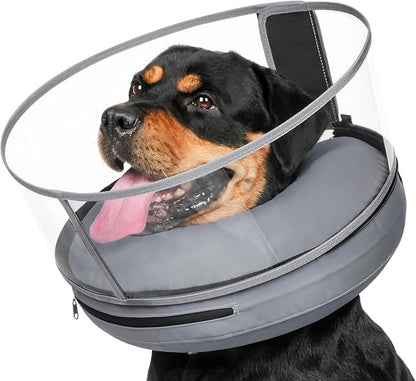 BARKLESS Donut Cone for Large Dogs, Protective Collar After Surgery to Stop Licking, Patented Blow up Dog Surgery Collar with Transparent Shield, Inflatable Pillow Cone for Labrador, Rottweiler