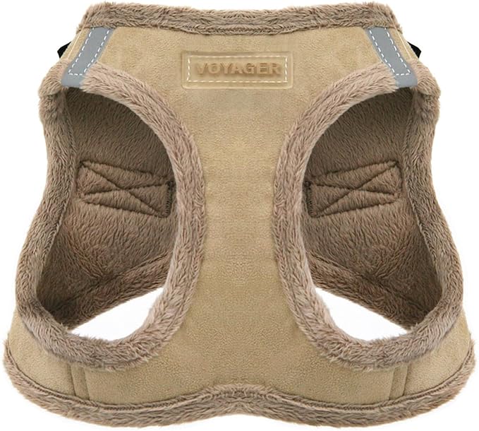 Best Pet Supplies - All Weather Plush, Reflective, No Pull Harness for Small, Medium Dogs, Cats - Secure with Hook & Loop Fastener, Buckle, Double D-Rings - Harness (Latte Suede), S