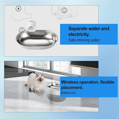 Smart Pet Water Fountain, Stainless Steel Automatic Pet Water Dispenser Wastewater Separation Feeding Watering Bowl for YSJ250424US for Cats and Small Dogs (Silver)