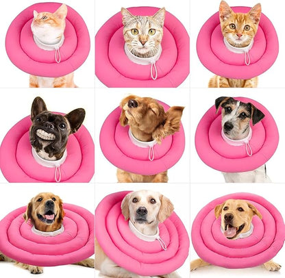 IDOMIK Dog Recovery Collar, Waterproof Soft Dog Cone After Surgery, Comfy Protective Elizabethan Collar Alternative for Dogs Cats, Adjustable Pet Neck Donut Cone Anti-Licking Biting Wounds,Rose,S