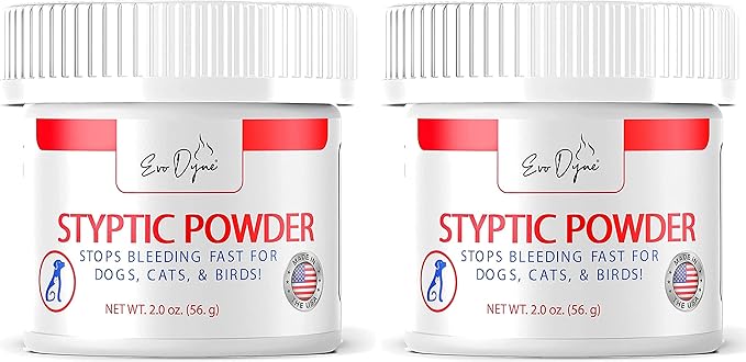 2-Pack Styptic Powder for Dogs, Cats, and Birds (2 oz) by Evo Dyne | Fast-Acting Blood Stop Powder for Pets | Quick Stop Bleeding for Dog Nail Clipping, Grooming, Cuts and More